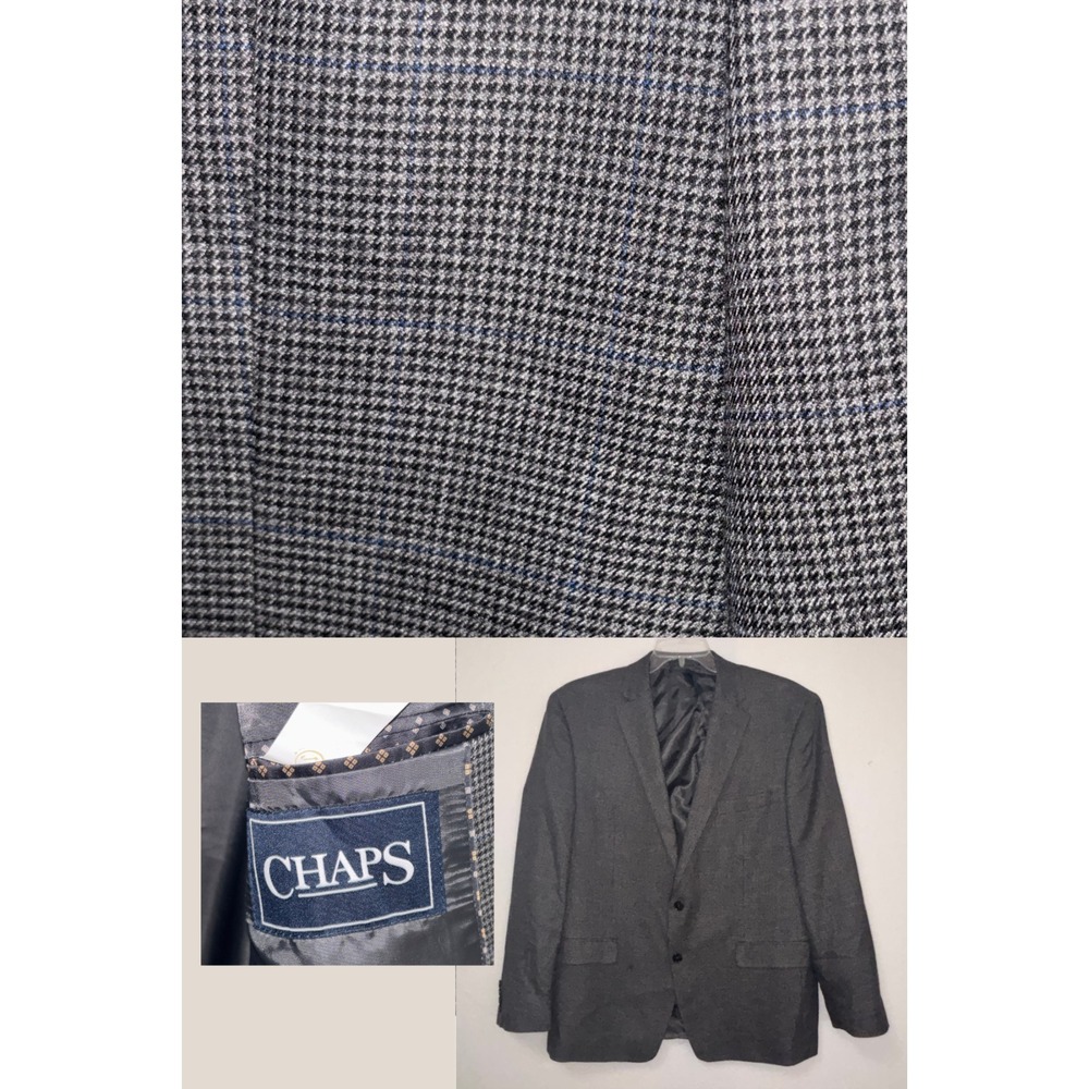 Chaps Ralph Lauren Gray‎ Black Blue Plaid Jacket Blazer Men's 44R